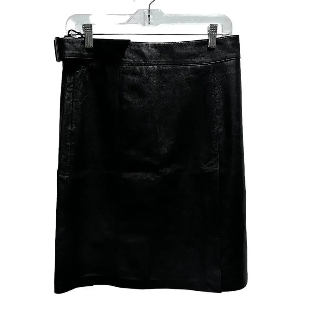 Bebe Butter Soft Black Genuine Leather Straight Skirt‎ size 8-10, 30” waist Y2K